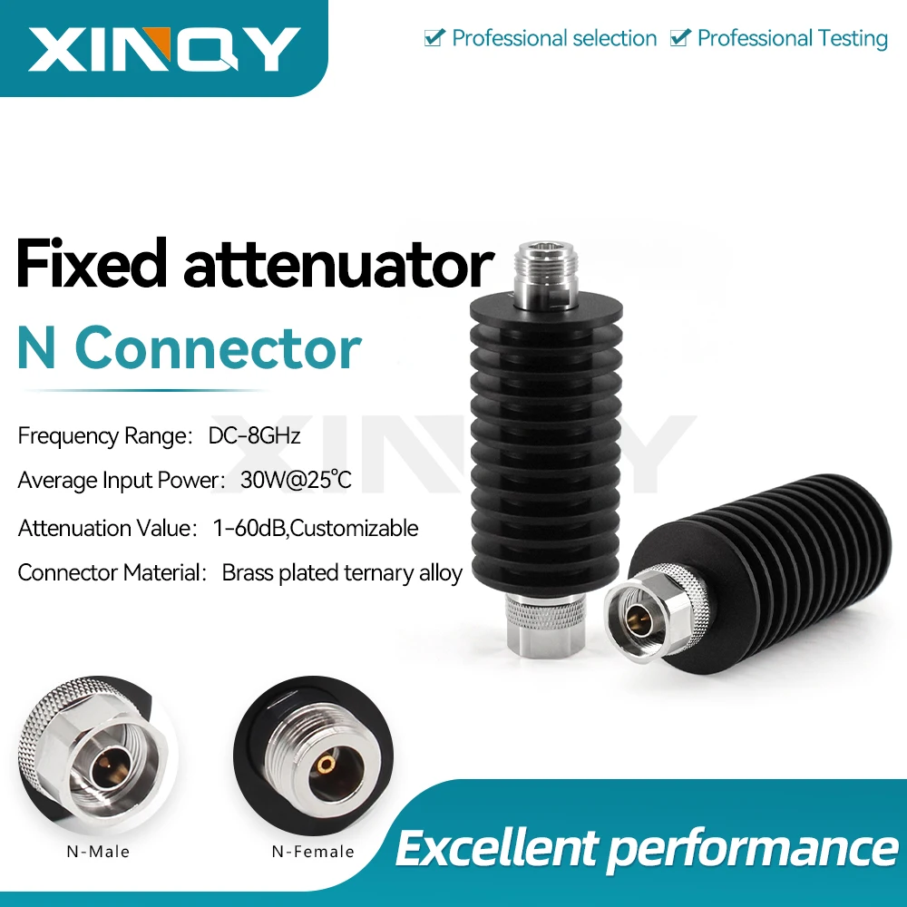 XINQY N-type RF Fixed Attenuator 1dB,3dB,6dB,10dB,20dB,30dB,40dB, 8G Signal Attenuator Pad, 30W Power