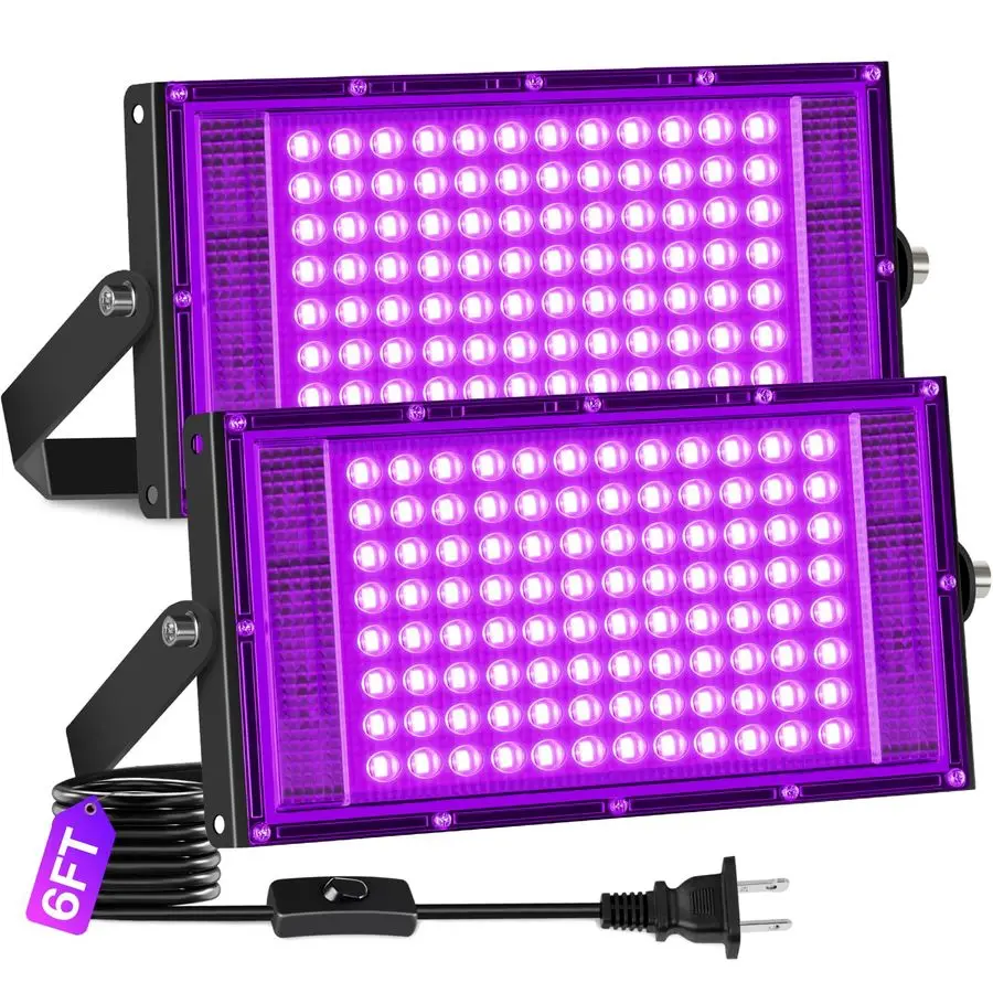 

Pack 100W LED Black Light IP66 Waterproof, Outdoor Blacklight Flood Light with PlugSwitch, Powerful for Halloween Neon Glow in T