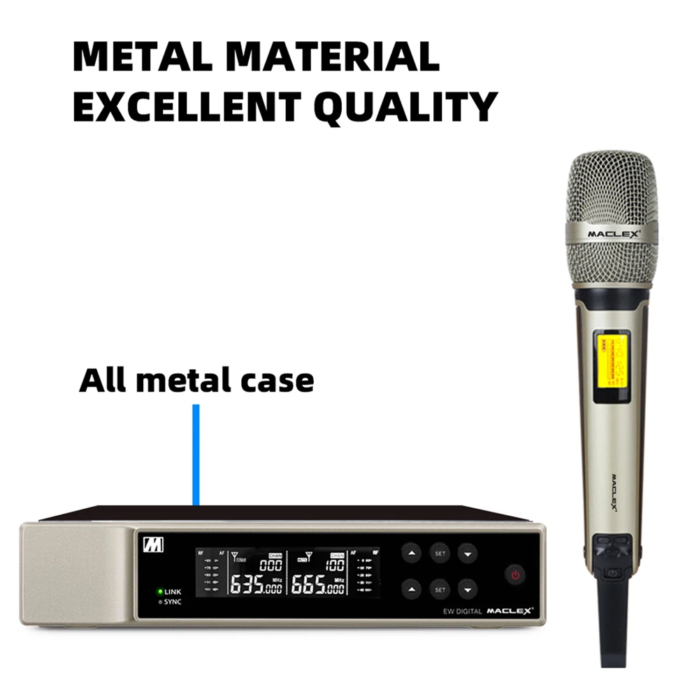 Maclex EW9000 UHF Long Distance Dual Channel Dual Handheld Professionelles drahtloses Mikrofonsystem Bühnenauftritt Dynamisch