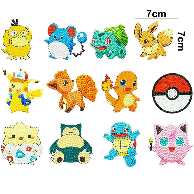 12 pezzi Pokémon Kit adesivi per pittura diamante per bambini Adesivo mosaico artistico diamante fai da te con numeri Kit Decorazioni artigianali