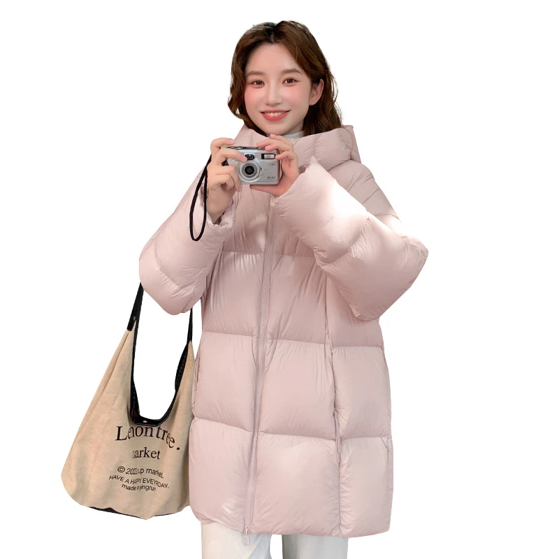 

Women's Winter Quilted Jacket Solid Zipper Hooded Lady's Puffer Coat Versatile Thermal Coat For Female Parka