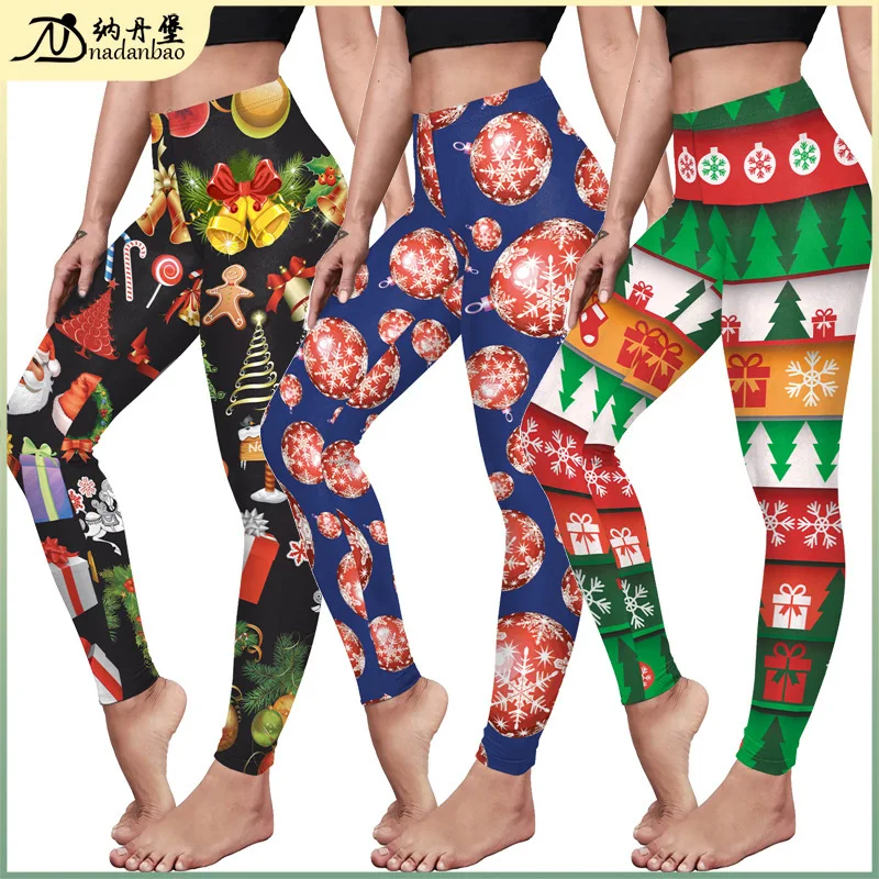 Clothing, Bells, Trees, Digital Prints, Christmas Leggings, Elastic Tight Yoga Pants