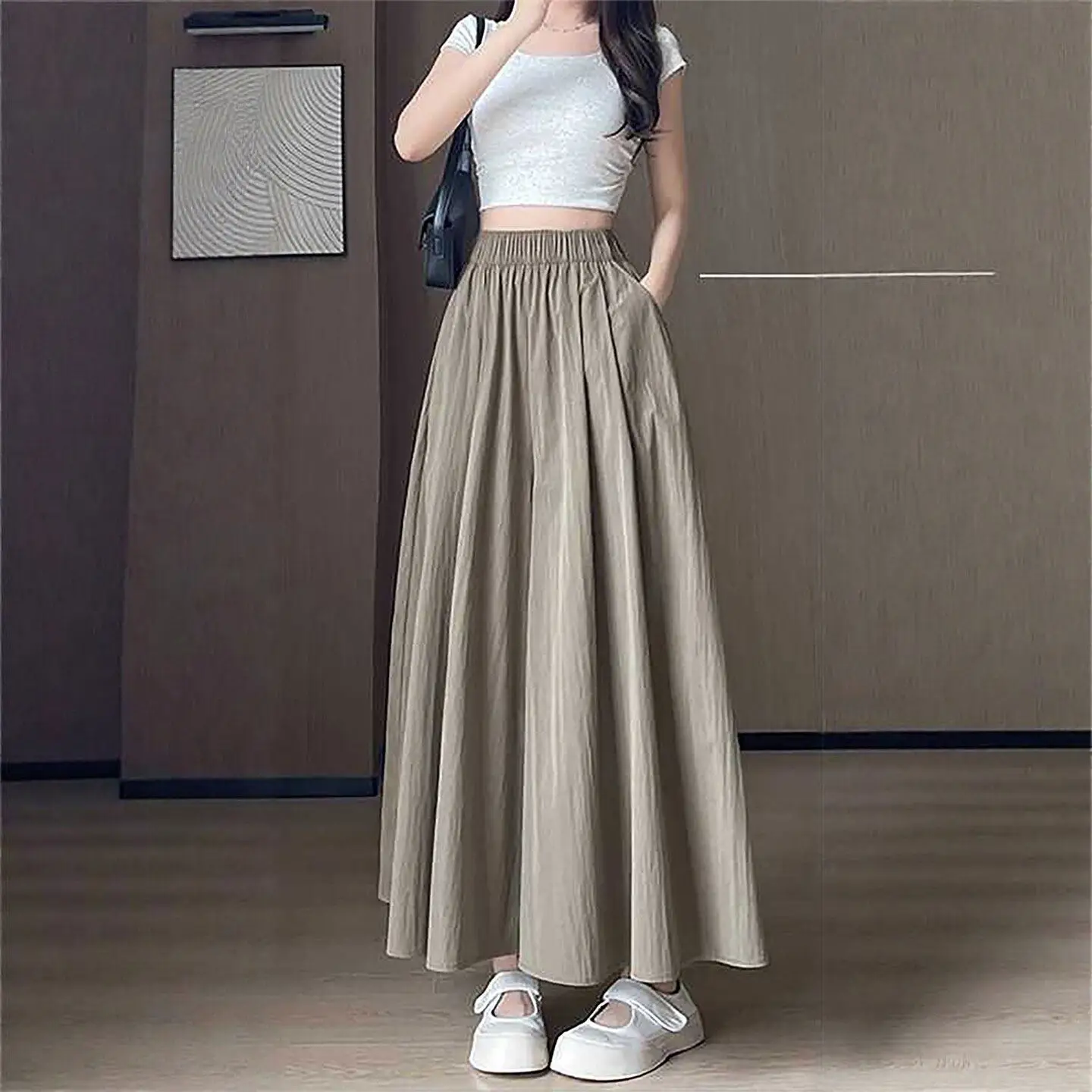 

High Waist A-Line Skirt Ice Silk Wide Leg Pants Women's Summer Slimming plus Size Casual Pants Polyester Fiber