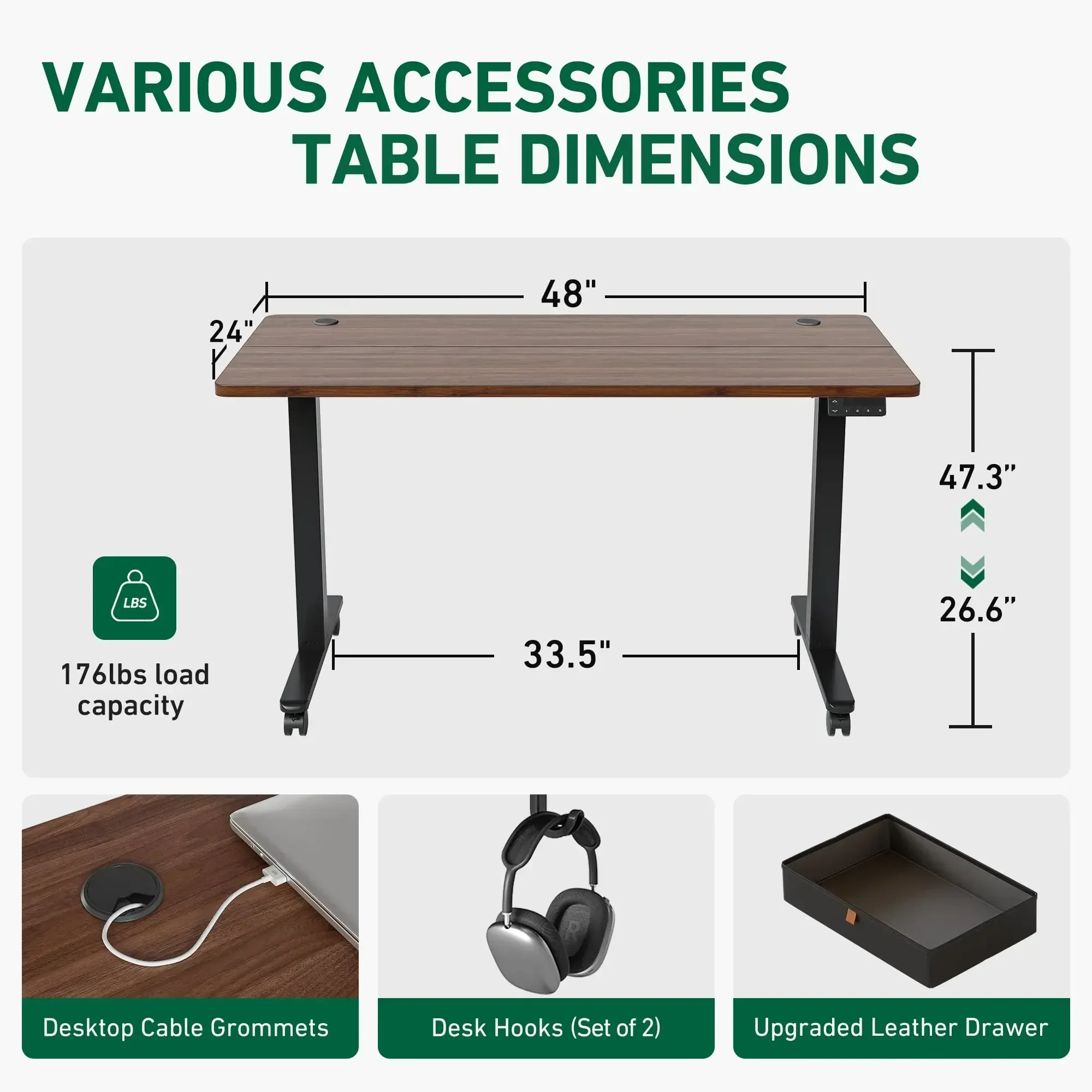 FEZIBO-Mesa em pé com gaveta, altura ajustável, elétrica Stand up Desk, Sit Stand, Home Office Desk, ergonômico, 55x24 em