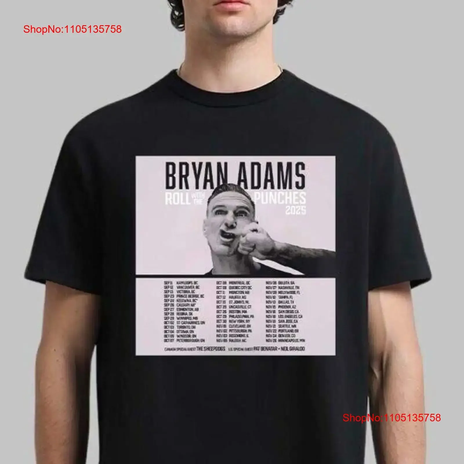 Bryan Adams Roll With The Punches 2025 North America Tour Dates Schedule T Shirt vintage Washed Soft Stretched Comfortable