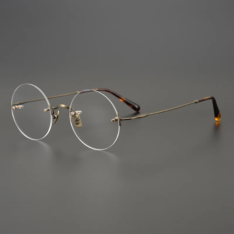 2022 Retro Blue Light Round Rimless Eyeglasses Ultra-light Titanium Glasses Frame Men Women Small Myopia Prescription Eyewear