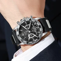 4PCS Fashion Arabic Dial Men Business Quartz Watch CasuSilicone Strap Wristwatch With Necklace Set Reloj Hombre (Without Box) 5