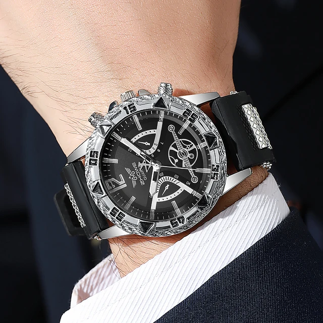 4PCS Fashion Arabic Dial Men Business Quartz Watch CasuSilicone Strap Wristwatch With Necklace Set Reloj Hombre (Without Box) 5 4PCS Fashion Arabic Dial Men Business Quartz Watch CasuSilicone Strap Wristwatch With Necklace Set Reloj Hombre (Without Box) 5