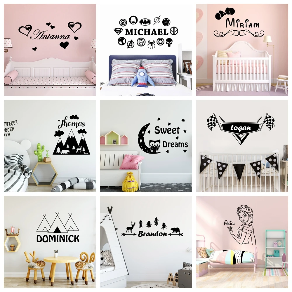 

1 pc 19 styles cartoon or nice scene customize name Vinyl Wallpaper Roll Furniture Decorative For Kids Rooms Decoration Stickers