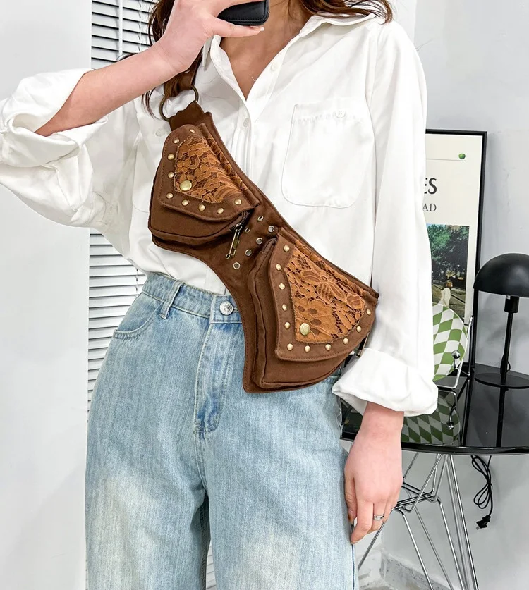 Medieval Punk Waist Bag Steampunk Pu Leather Motorcycle Style Hip Belt Bag Retro Outdoor Sports view 5