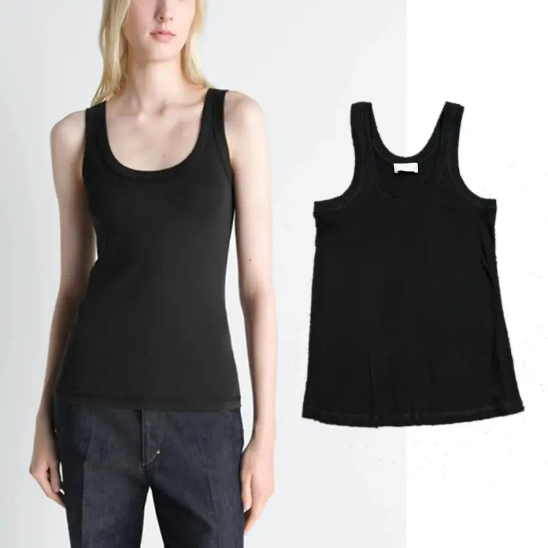 Maxdutti Cotton U-neck Ribbed Vest For Women's Fashion Slim Fit Inner And Outer Straps T-shirt Woman Clothes Female Clothing Top