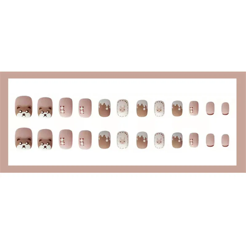 Faux ongles ours conviviale ré court pour femmes, patch de dessin animé mignon, amélioration des ongles, automne et hiver