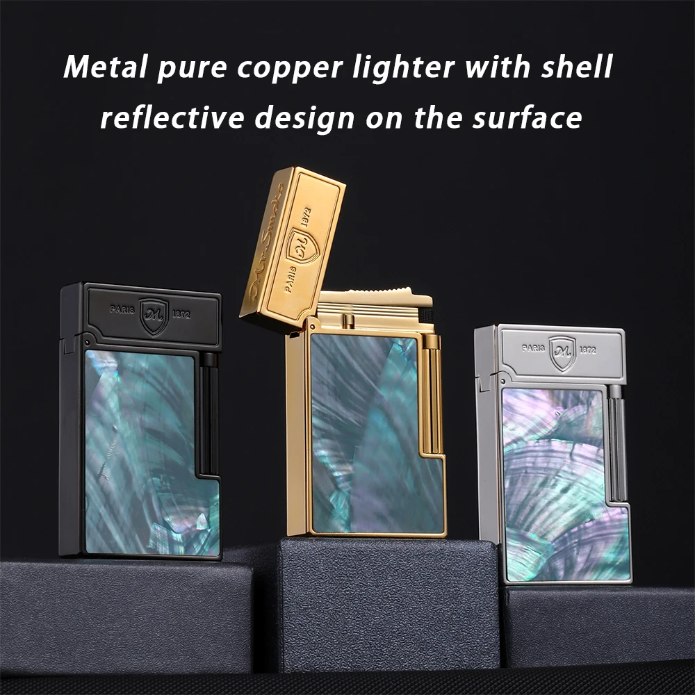 

Creative Pure Copper Metal Lighter with Embedded Reflective Shells Windproof Outdoor Simple Elegant Gift for Boyfriend