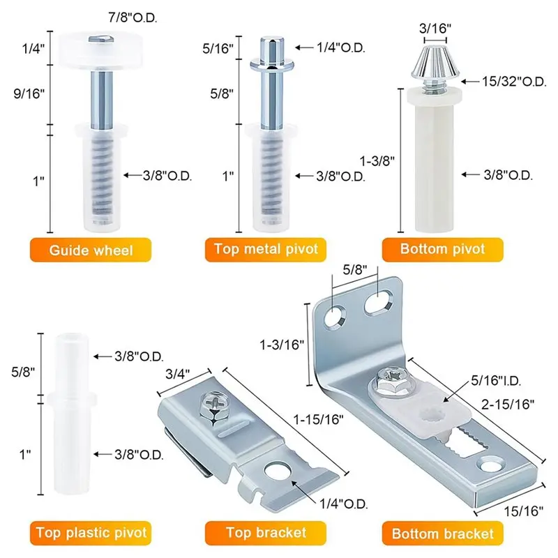 Cost Effective 3 Set Bifold Door Hardware Repair Kit - Includes Top And Bottom Brackets, Pivots, And Guide Wheel For Sliding