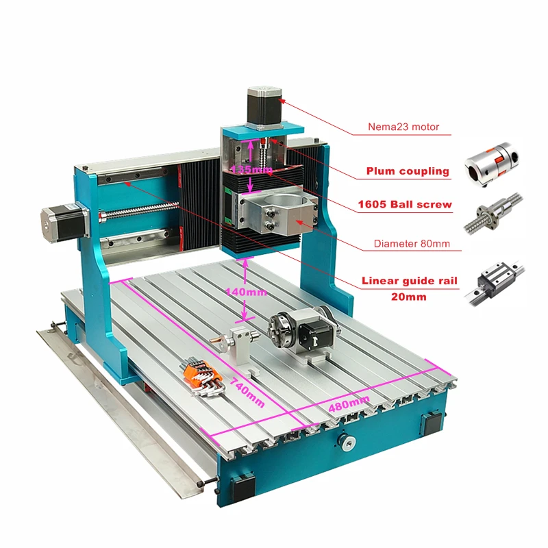 Mini CNC 6040L 3040L Linear Guideway Frame 4axis 1500W with Nema23 Motors for CNC 6040 Wood Metal Engraving Machine Router Kit