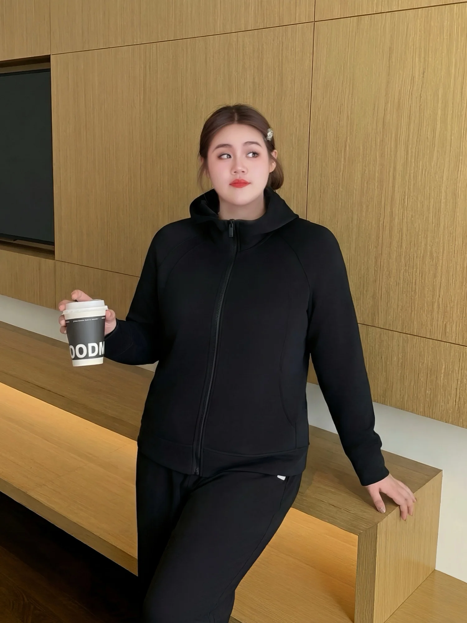 

Spring Casual Hoodie Jacket plus Size Women's Soft Style Personality Top Commute Straight Tube Cotton Polyester Blend