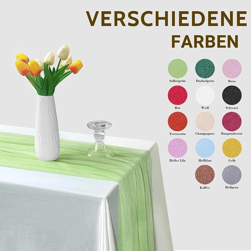 Elegant Chiffon Table Runner Romantic Sheer Tulle Fabric DIY Wedding Decoration for Birthday Bridal Baby Shower Home Decorations