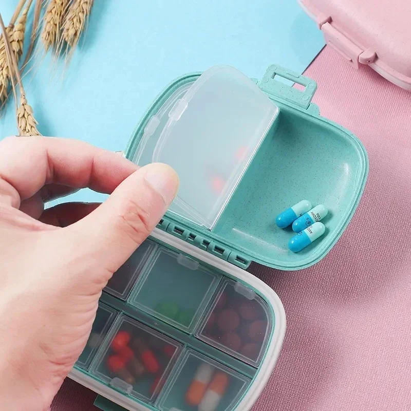 8 Grids Organizer Container For Tablets Travel Pill Box With Seal Ring Small Box For Tablets Wheat Straw Container For Medicines