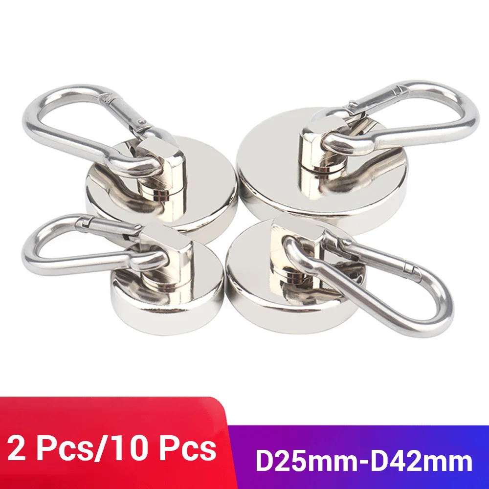 2 Pcs D25mm Magnetic Hooks Heavy Duty Magnet with Swiveling Carabiner Magnet Snap Hook for Indoor/Outdoor Hanging Bag Kitchen