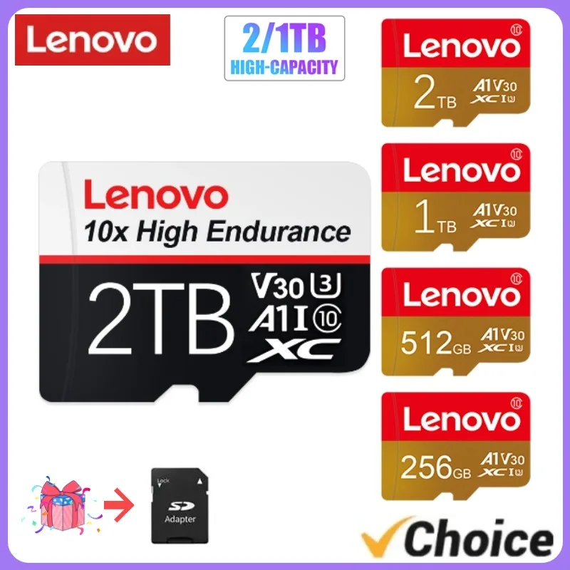 Lenovo-Class 10 Micro TF SD Card, 2TB Cartão de Memória, Fone de ouvido, Câmera HD, Game Switch, Gravador de Condução, Celular