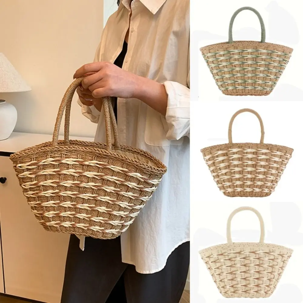 

Shopping Large Capacity Weave Straw Bag Casual Streetwear Beach Tote Bag Commuting Picnic Bag Woman Bucket Handbag Lady