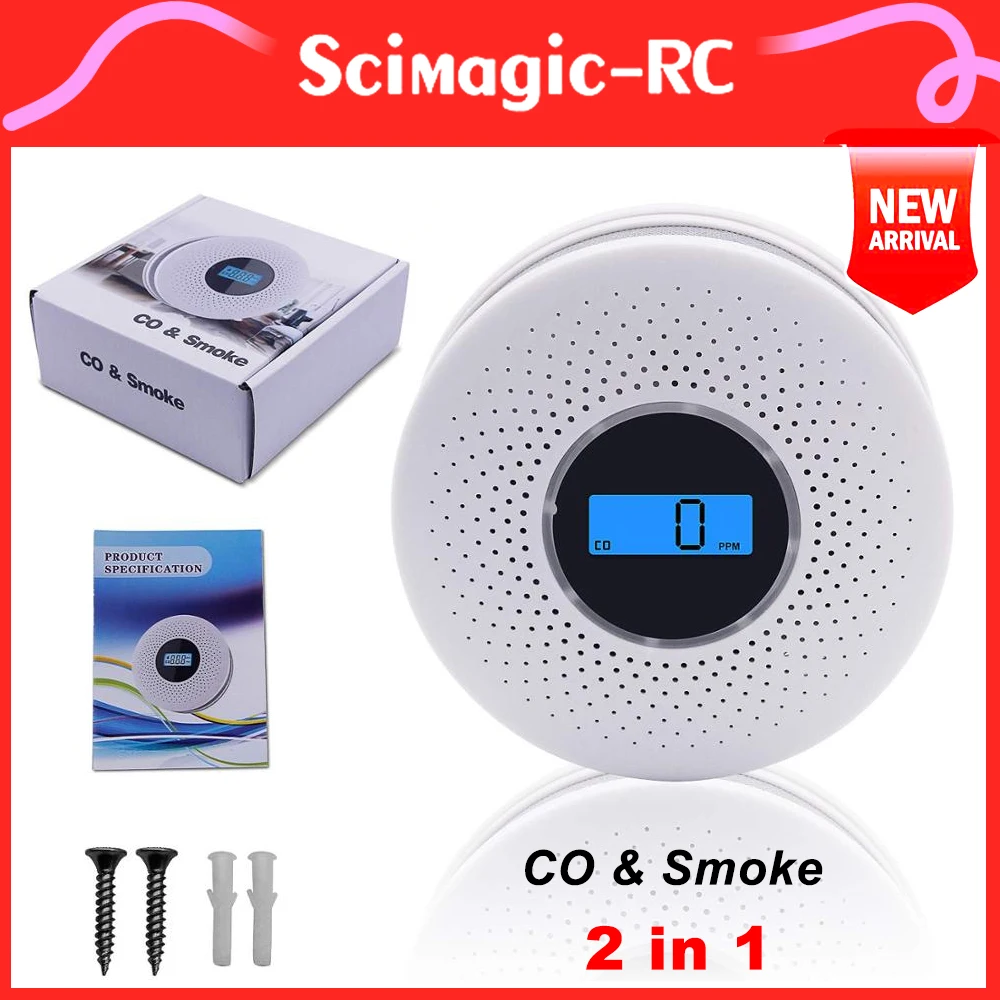 Co Gas Smoke Alarm and Carbon Monoxide Detector LED Digital 2 in 1.High Sensitive Voice Warn for Home Security Protection