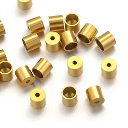 Tapas de extremo de crimpado de acero inoxidable chapado en oro 20 piezas, cuentas de extremo de borla de tubo, pulsera de cuero redonda, suministros para hacer joyas, hallazgos