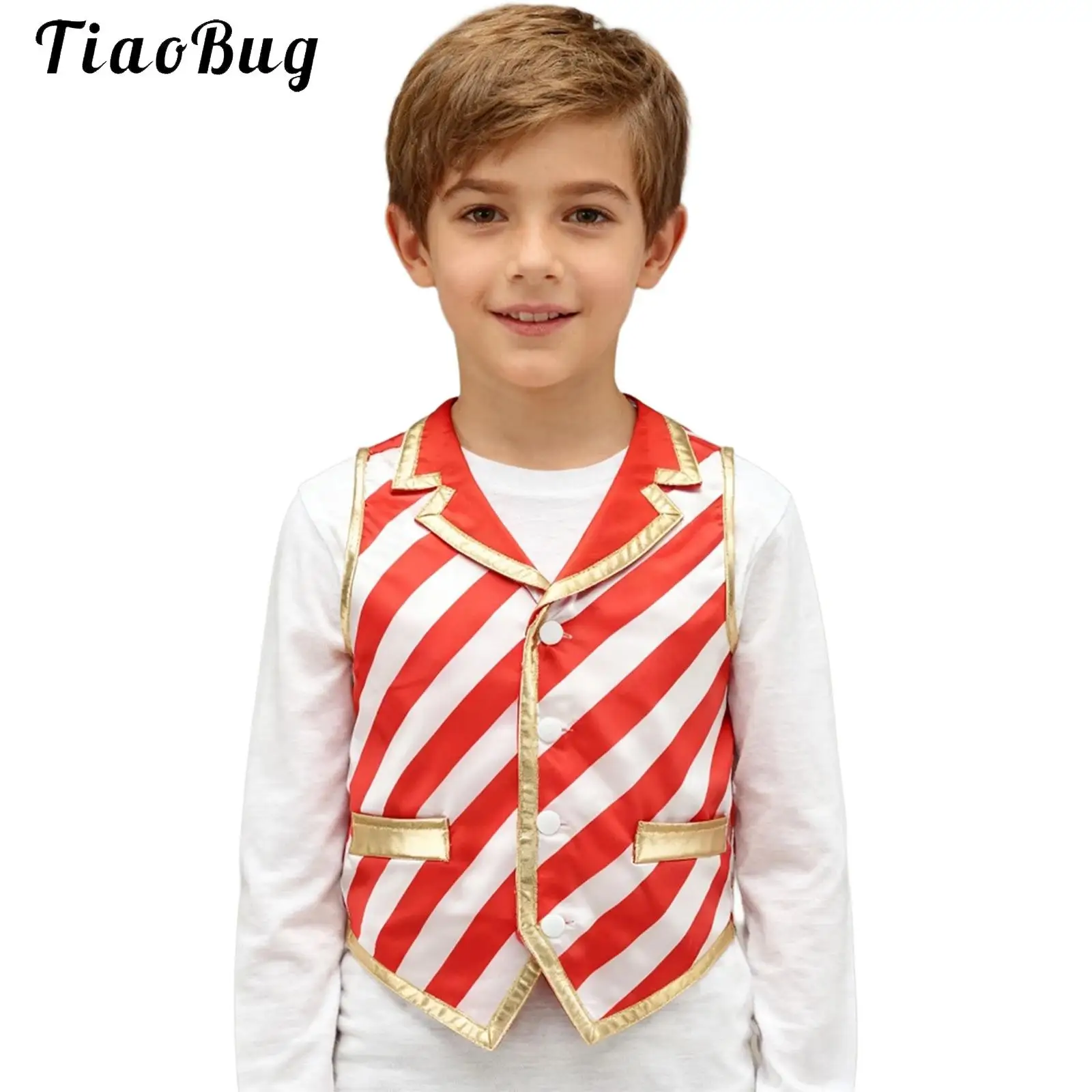 

Kids Boy Christmas Candy Cane Striped Vest Waistcoat Hip-hop Jazz Moden Dance Tops Performance Costume for Holiday Festival Xmas