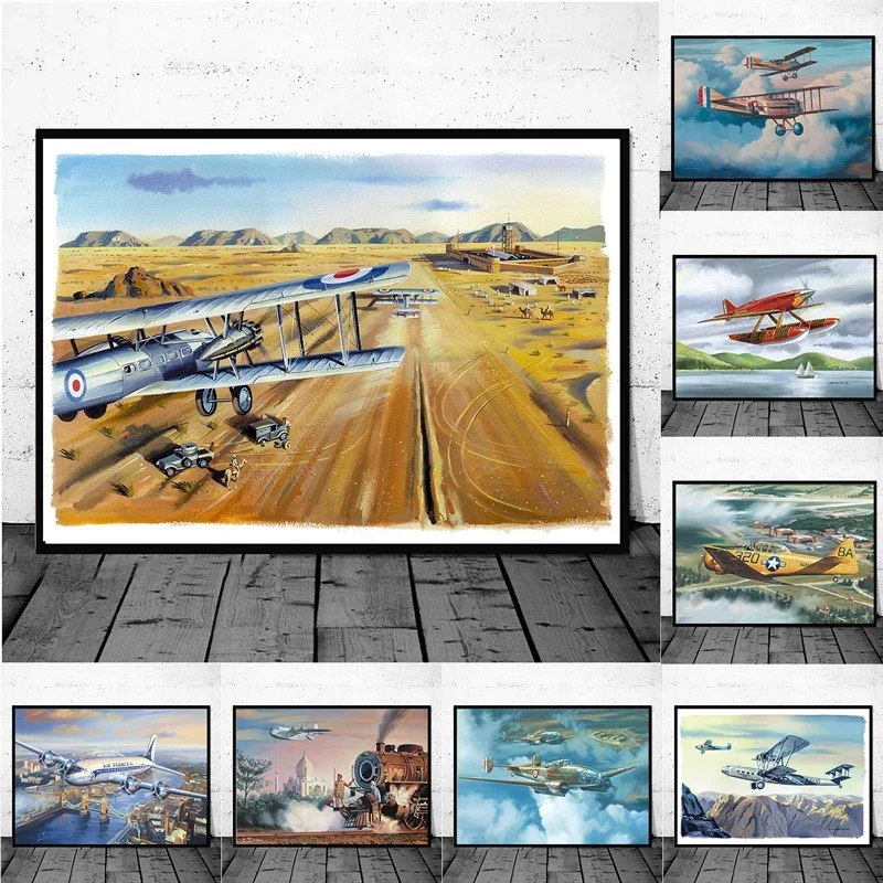 Vintage Airplane Posters and Prints Turbine Airplane Canvas Painting Wall Art Aircraft Pictures for Living Room Home Decor