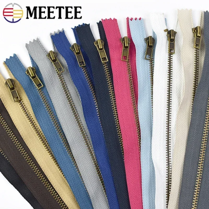 2/5Pcs 3# 5# 20cm Metal Zipper for Sewing Bronze Clothes Pants Close-end Zippers Coat Auto Lock Zip Repair Kit DIY Accessories