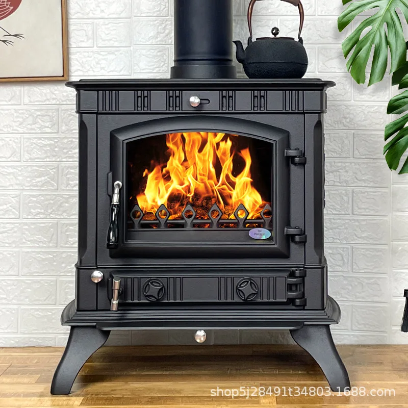 

Domestic wood-burning real fire fireplace cast iron heater villa hotel B&B living room heating stove independent wood stove