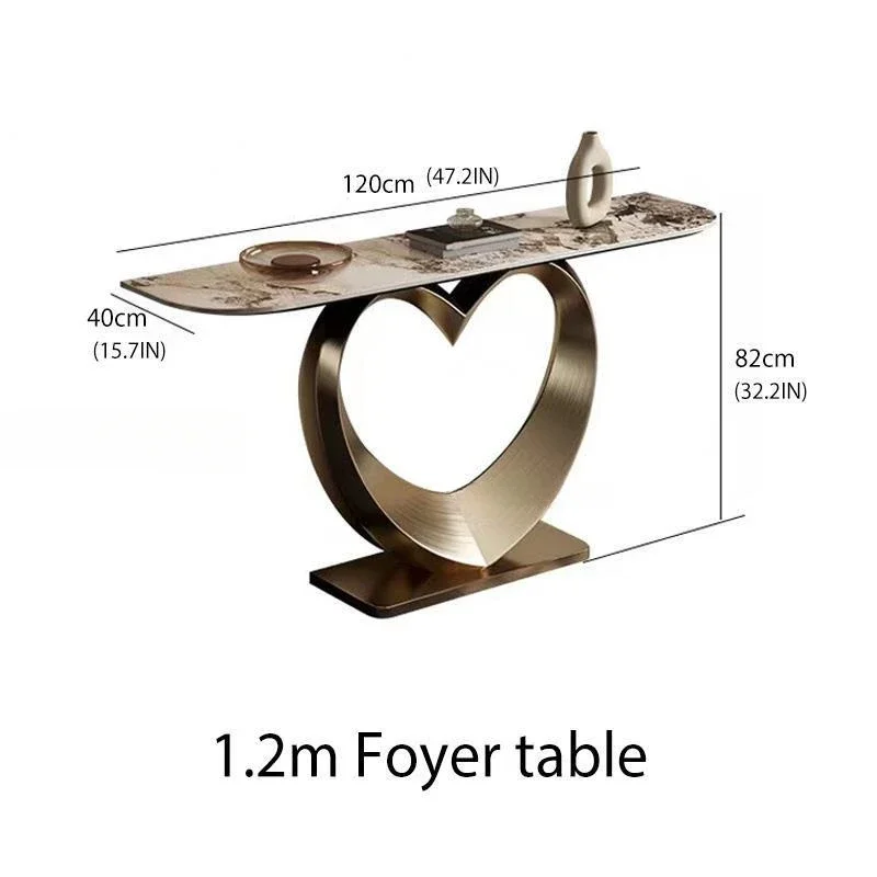 Light Luxury Table For Living Room Rock Slab Countertop Entrance Hall Furniture Heart-Shaped Stainless Steel Base Console Table