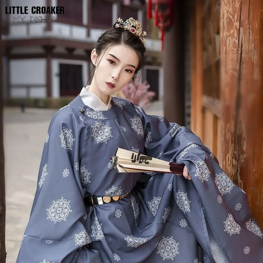 오리지널 한푸 명나라 스타일 중국 고대 코스튬 한푸 와이드 슬리브 라운드 넥 로브, 중국 전통 남성 여성 데일리 의류