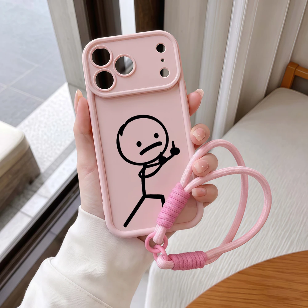 Daumen-hoch-Stick-Figuren-Lanyard-Handyhülle für iPhone 14 15 16 17 Pro Max 16 15 14 Pro Plus 17E Stoßfeste Matte Silikonhülle – Detail 8