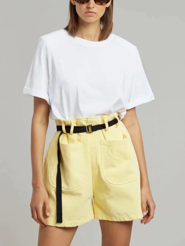 

Summer Simple Lady Large Pocket Wide Leg Short Pants Women's Cargo Cotton Casual Shorts