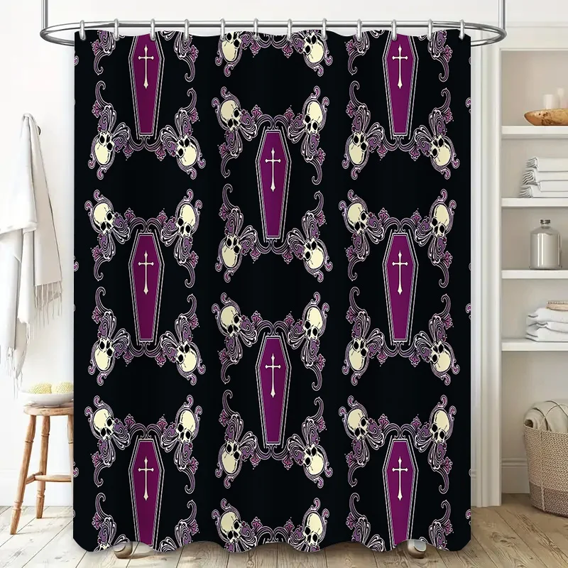 القوطية التابوت دش الستار الظلام هالوين ديكور الجمجمة نسيج قابل للغسل الحمام مجموعة خمر الرعب المنسوجات المنزلية الجدار الشنق