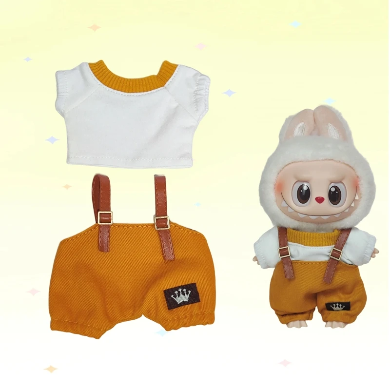 17cm Mini Plush Doll'S Clothes Outfit Accessories For Korea Kpop Exo Labubu Idol overalls pants set Macaron doll Clothing Gift