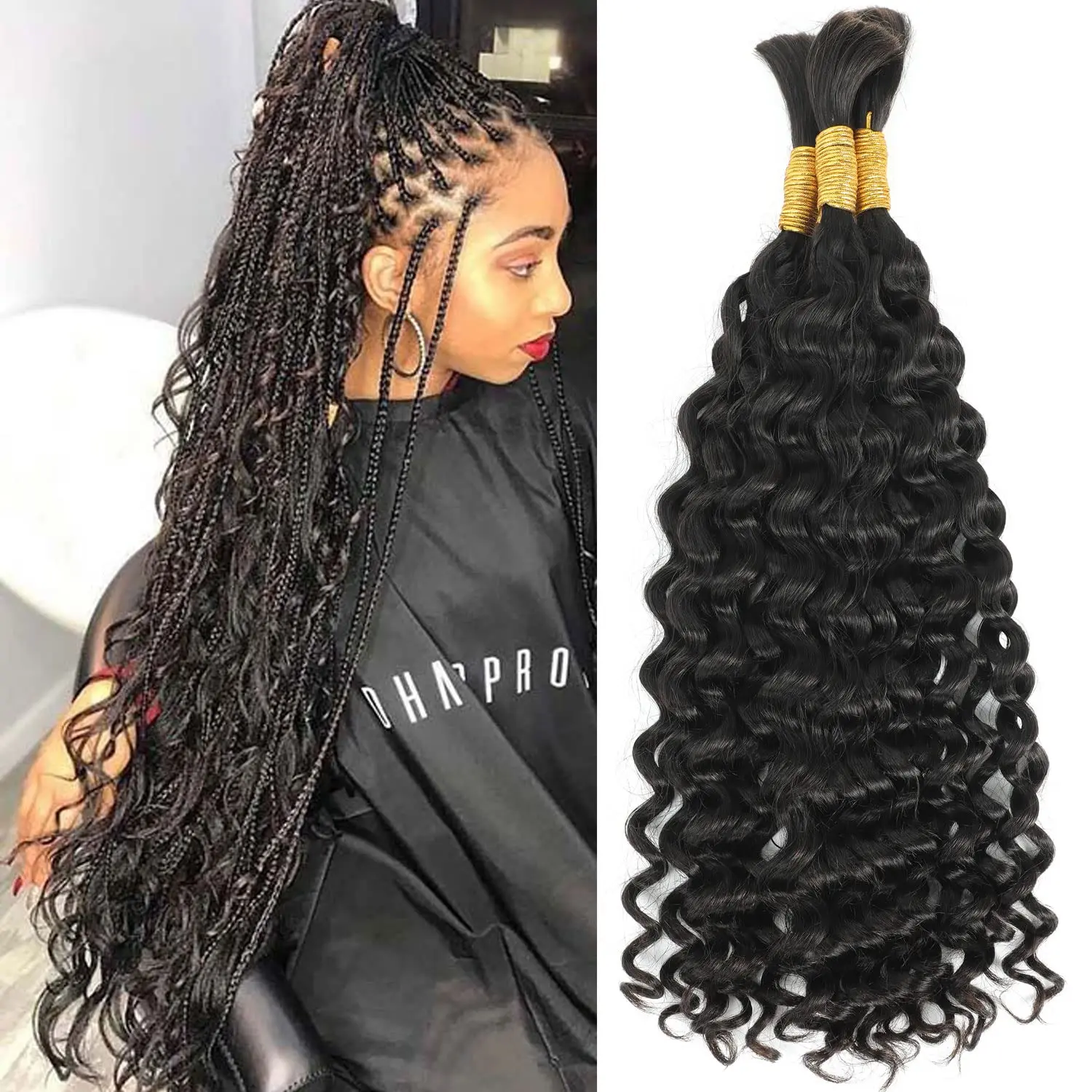 Bulk Human Hair Braiding Hair Deep Wave 50gram Boho Human Braiding Hair Wet And Wavy Braiding Hair For Micro Braids No Weft