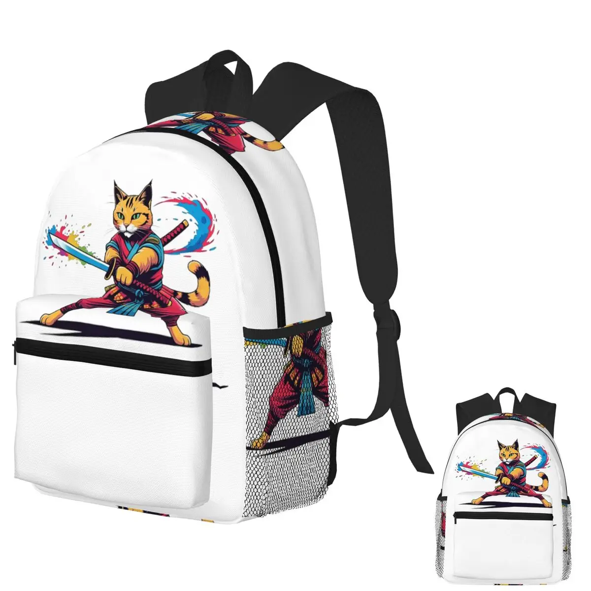 

Самурайский кот меч, цветной всплеск воина, художественный рюкзак, школьная сумка, походный дорожный рюкзак, модная сумка для книг, сумки на плечо