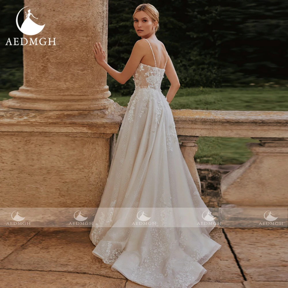 Aedmgh-Vestido De Novia elegante con tirantes finos, traje De tul con apliques De cuentas y encaje, corte en A, 2024