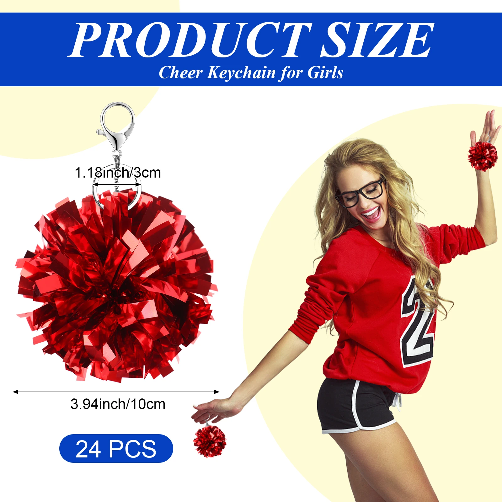 24 Pcs Cheer Pom Pom Keychain Cheering Keyring Plastic Pom Poms For Cheerleading