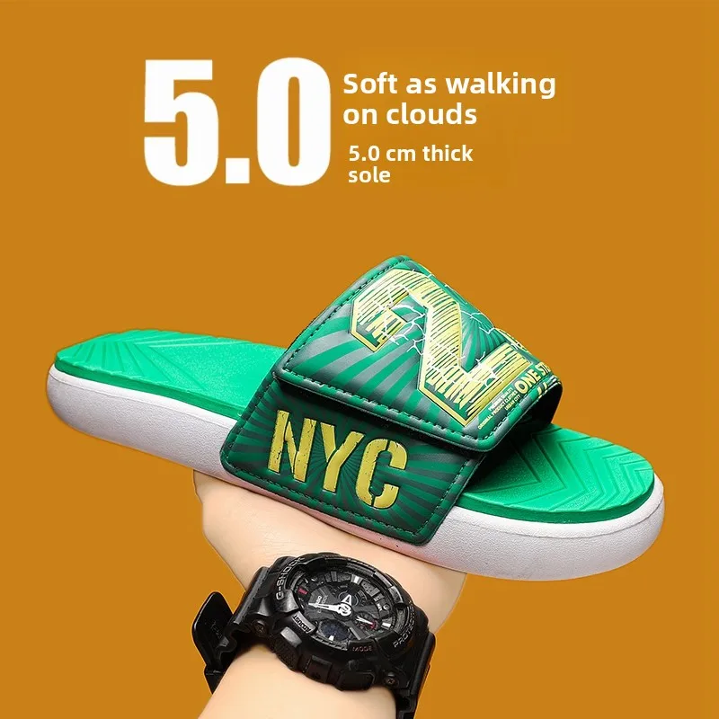 Coconut Themed Men's Slippers Summer Thick Bottom Anti-Slip Magic Tape Sports Casual Home Use Large Size  Outdoor Sandals
