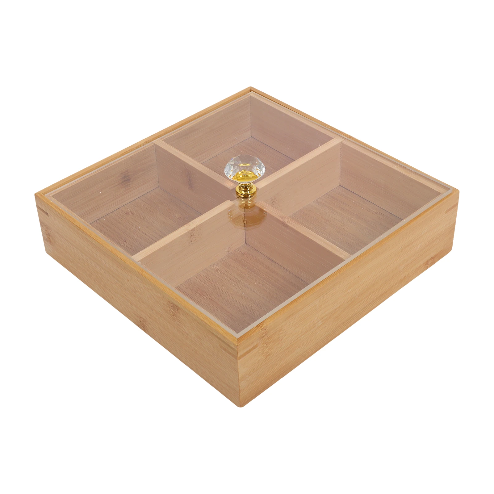 

Serving Plate Bamboo Tray Compartments Snacks Fruit Storage Holder Lid Exquisite Practical Tea Set Cup Ornaments Tray