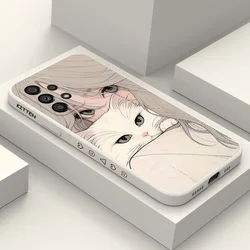 Beauty And Cat Case For Samsung Galaxy A73 A53 A33 A23 A13 A03 A72 A52 A52S A32 A22 A12 A02 A02S A71 A51 A31 A21S 4G 5G Cover