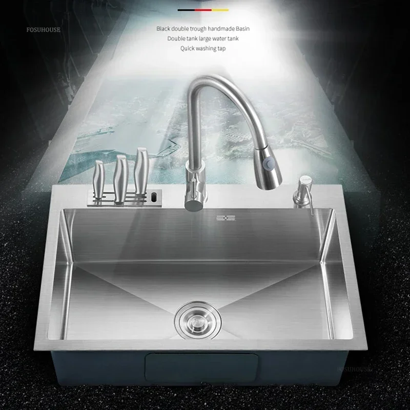 Pias de cozinha espessadas modernas para restaurante, pia multifuncional de metal escovado, pia de cozinha comercial simples para sala de jantar