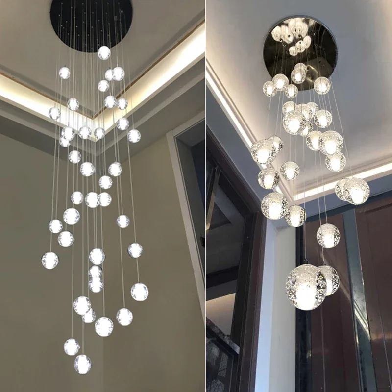 

Dropshipping Villa Staircase Pendant Lights Long Cable Hanging Crystal Glass Ball Droplamp For Restaurant Bar Indoor Decorative