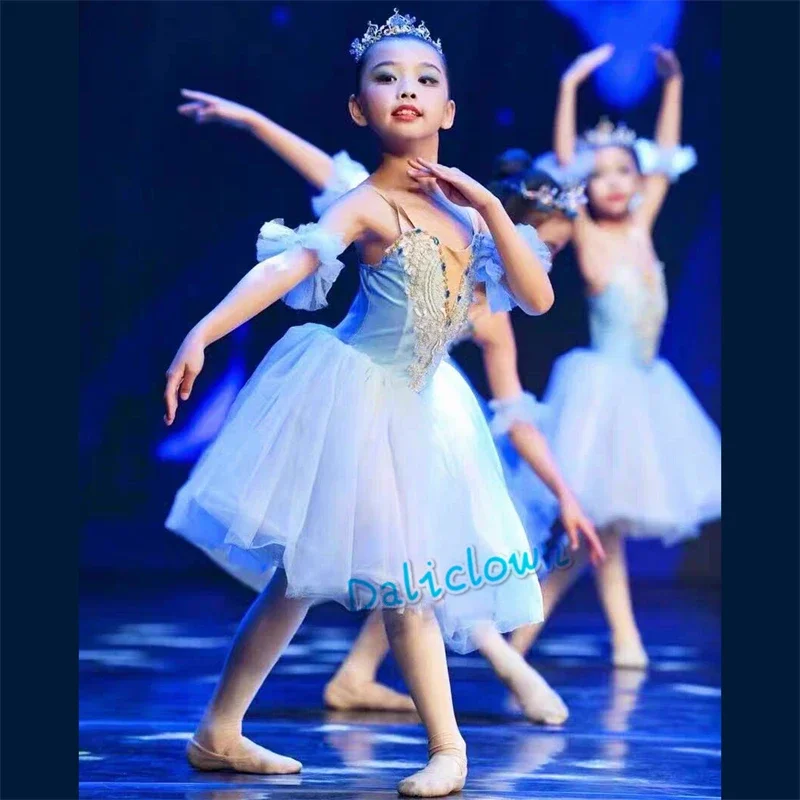 Gonna tutu di balletto professionale del Lago dei cigni Vestito da ragazza Abiti lunghi Abiti da spettacolo per bambini Ballerina Costume da ballo lirico Ragazza