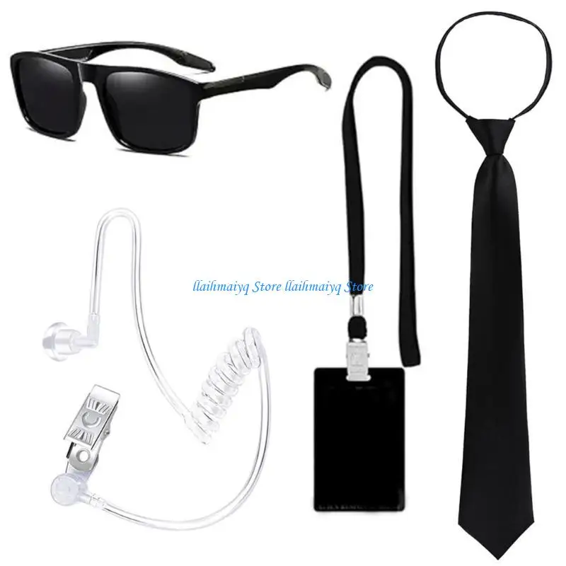 

573B Security Guard Cosplay Costume including Black Glasses Earpiece And Neck Tie