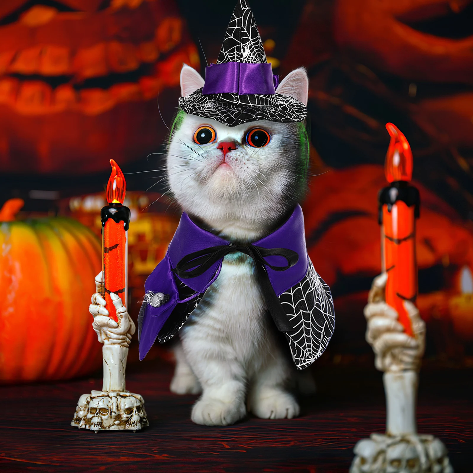 

Pumpkin Witch Hat Costume Miss Halloween Costumes Pet Cape Satin Accessory Cloak