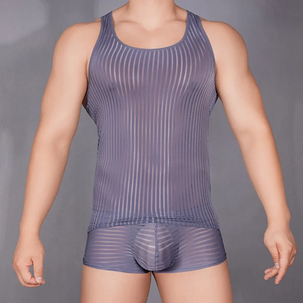 

Fashion Hot Stylish Comfy Top Tank Fit Mens Mesh Breathable Classic Comfort Muscle See Through Sexy Sheer Tank